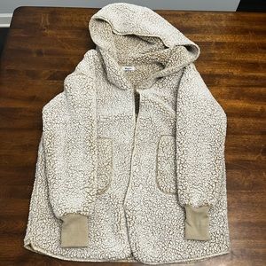 Hoodie Fleece. Women’s Large/XL. Cream and brown.